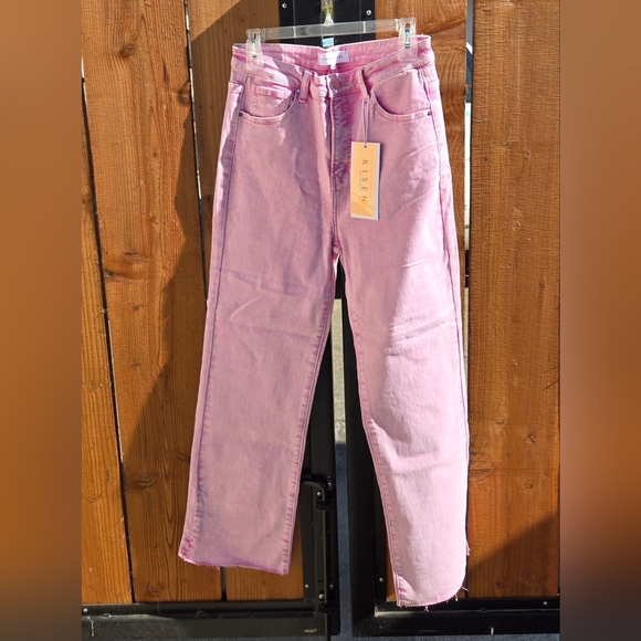 Risen Denim - 7. NWT Risen High-Rise Straight Jeans in Pink Mineral Wash Size 13/31